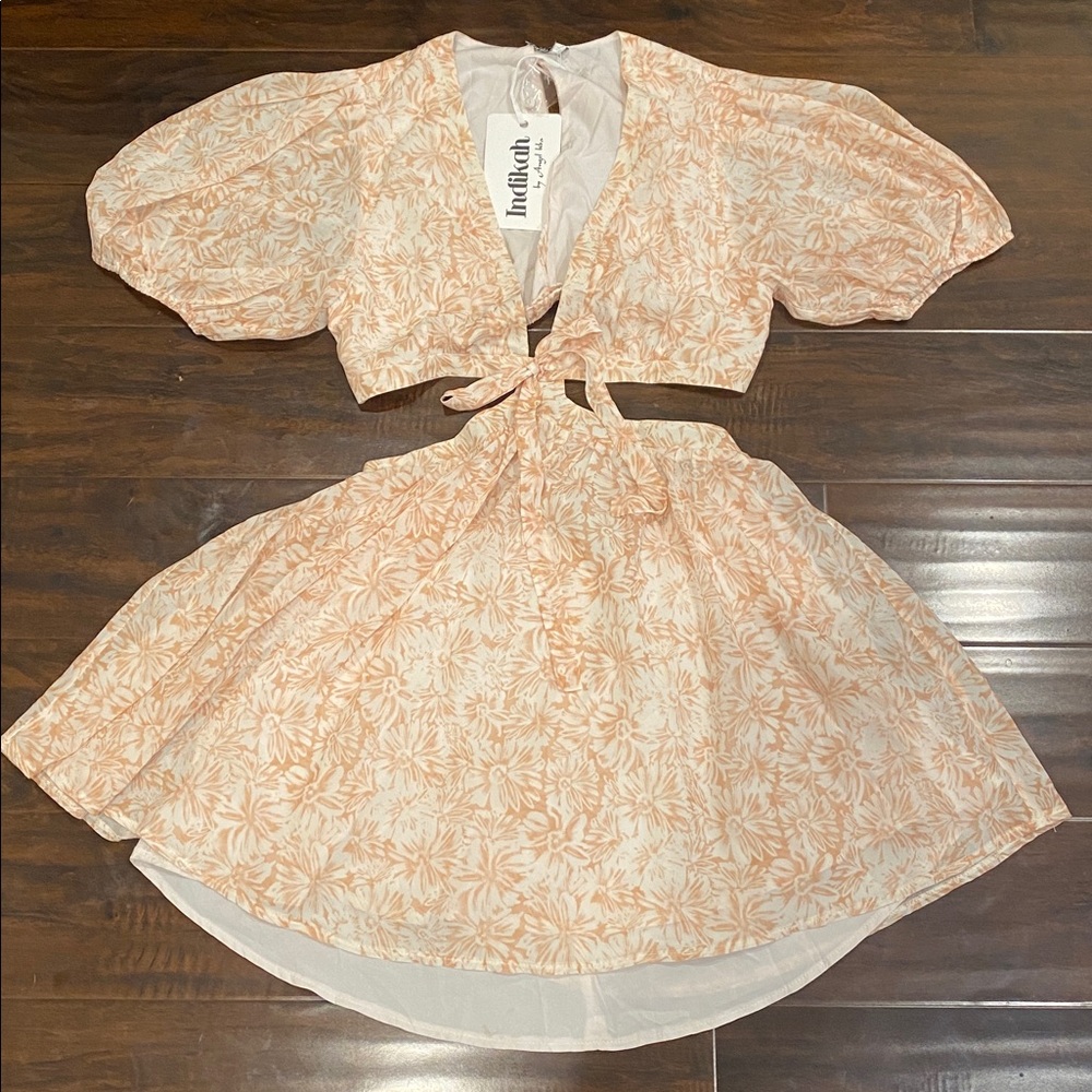 Peach and White Floral Dress